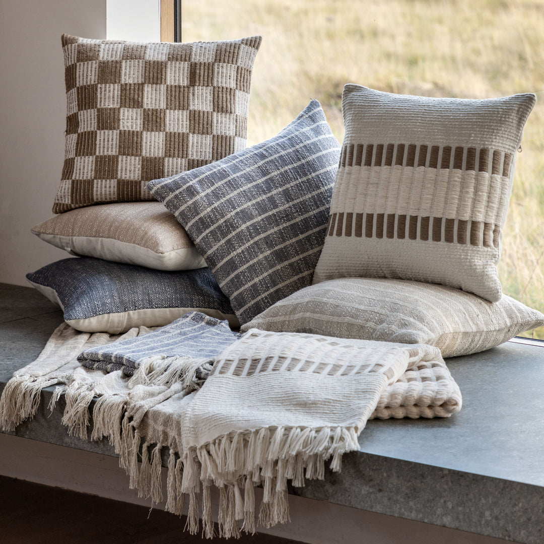 Winster Check Woven Cushion in Taupe