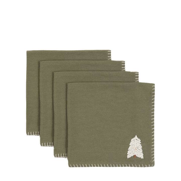 Set of 4 Woodland Embroidered Tree Napkins
