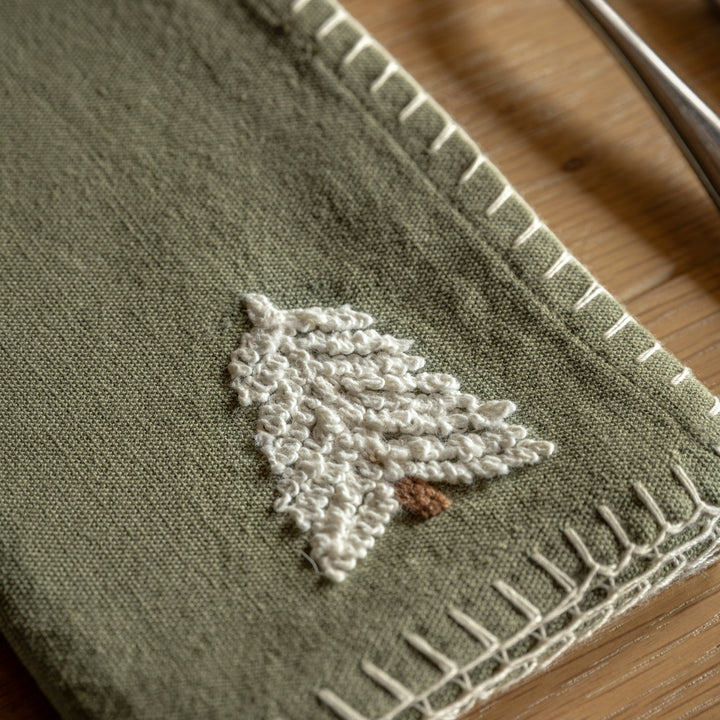 Set of 4 Woodland Embroidered Tree Napkins