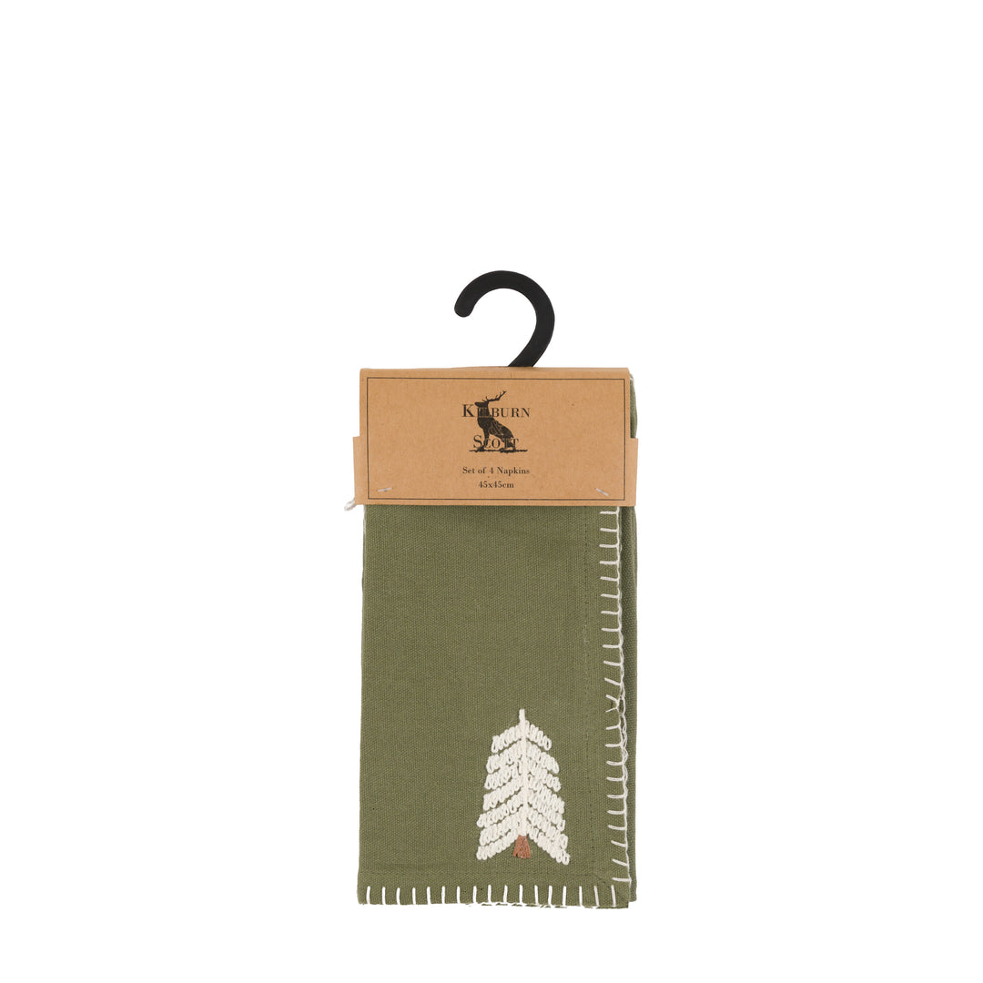Set of 4 Woodland Embroidered Tree Napkins