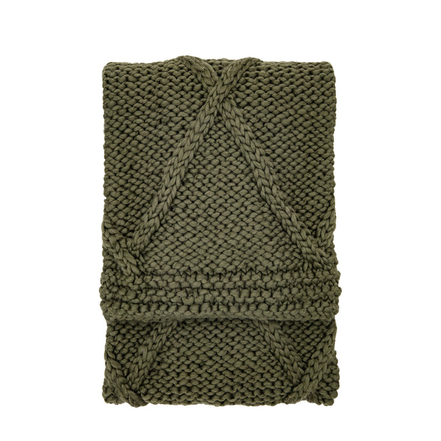 Cable Knit Diamond Throw In Dark Olive  PRE ORDER