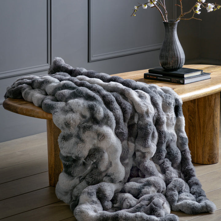 Marshmallow Marble Rabbit Faux Fur Throw - Soft Grey