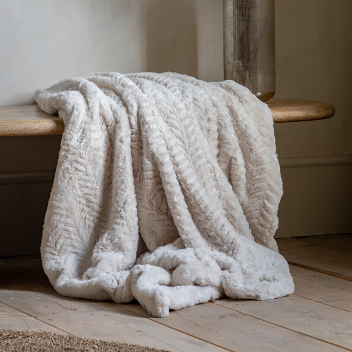 Chevron Brushed Rabbit Faux Fur Throw