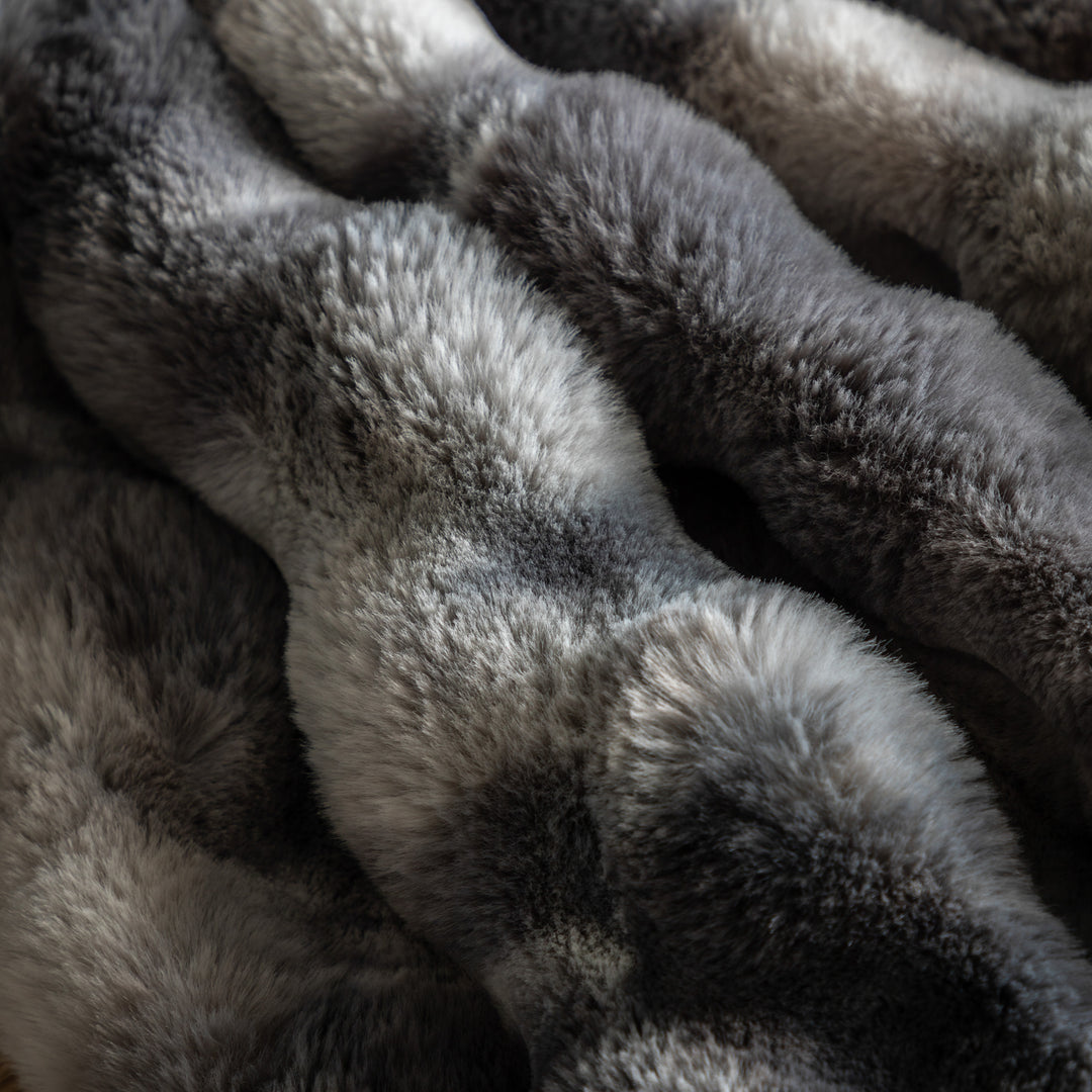 Marshmallow Marble Rabbit Faux Fur Throw - Soft Grey