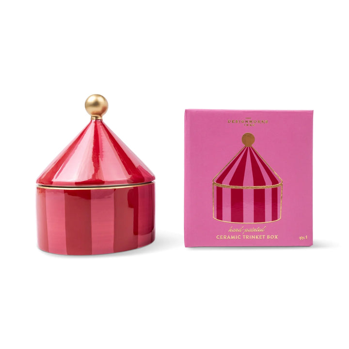 Ceramic Trinket Box in Pink & Red Stripe