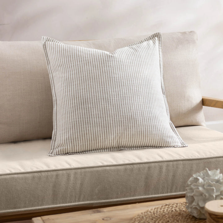 Truro Striped 100% Cotton Feather Filled Cushion in Natural