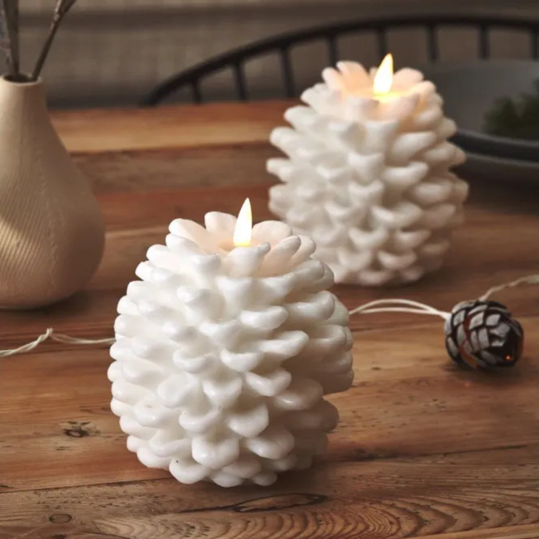 LED Pinecone Candle in White
