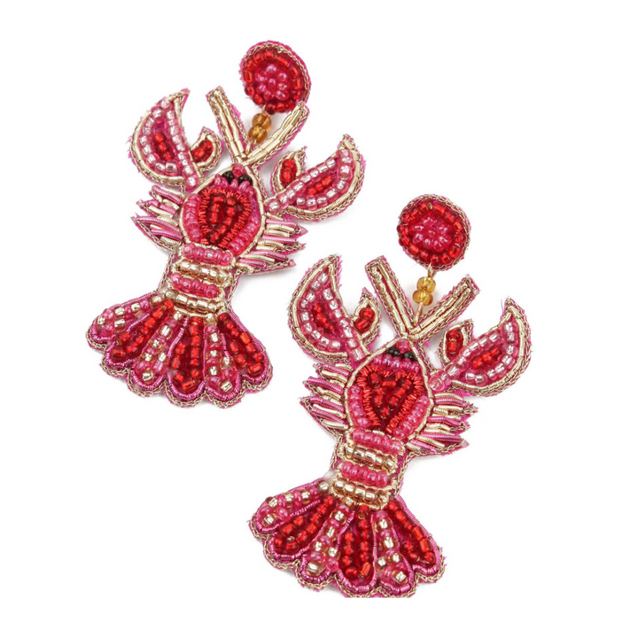 Lobster Love Beaded Earrings