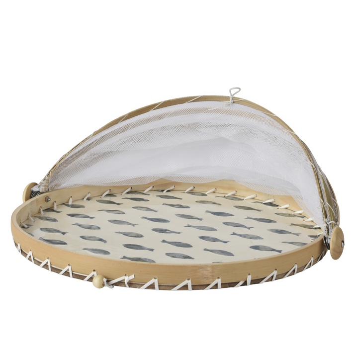 Bamboo Food Cover with Fish Inlay