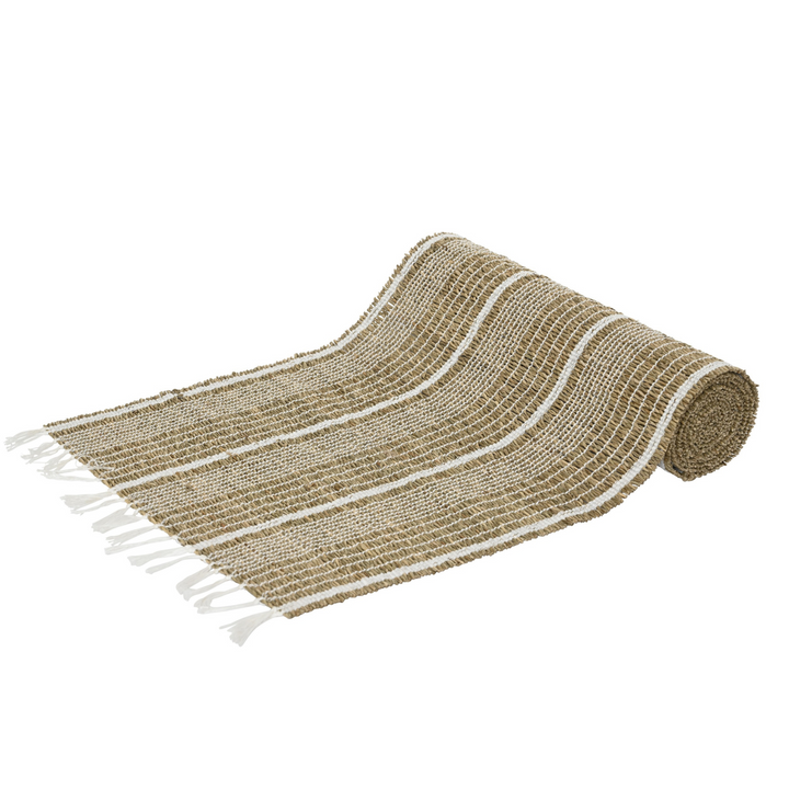 Rectangular Sea Grass Table Runner with Stripes & Fringes