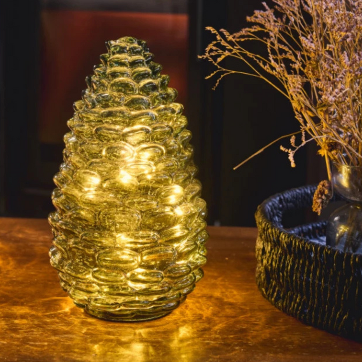 Large Glass LED Pinecone in Evergreen