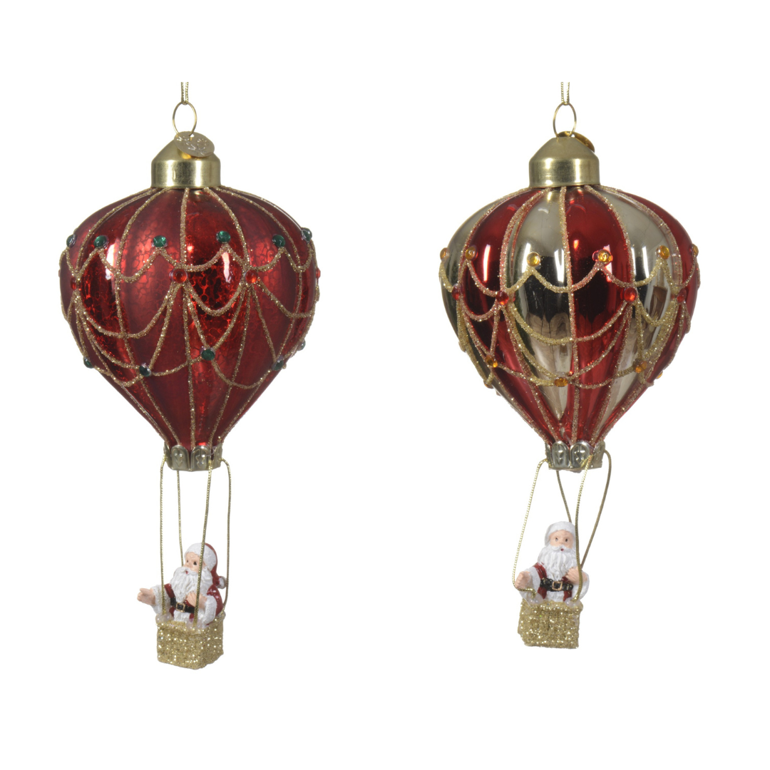 Set of 2 Santa Balloon Glass Bauble Set