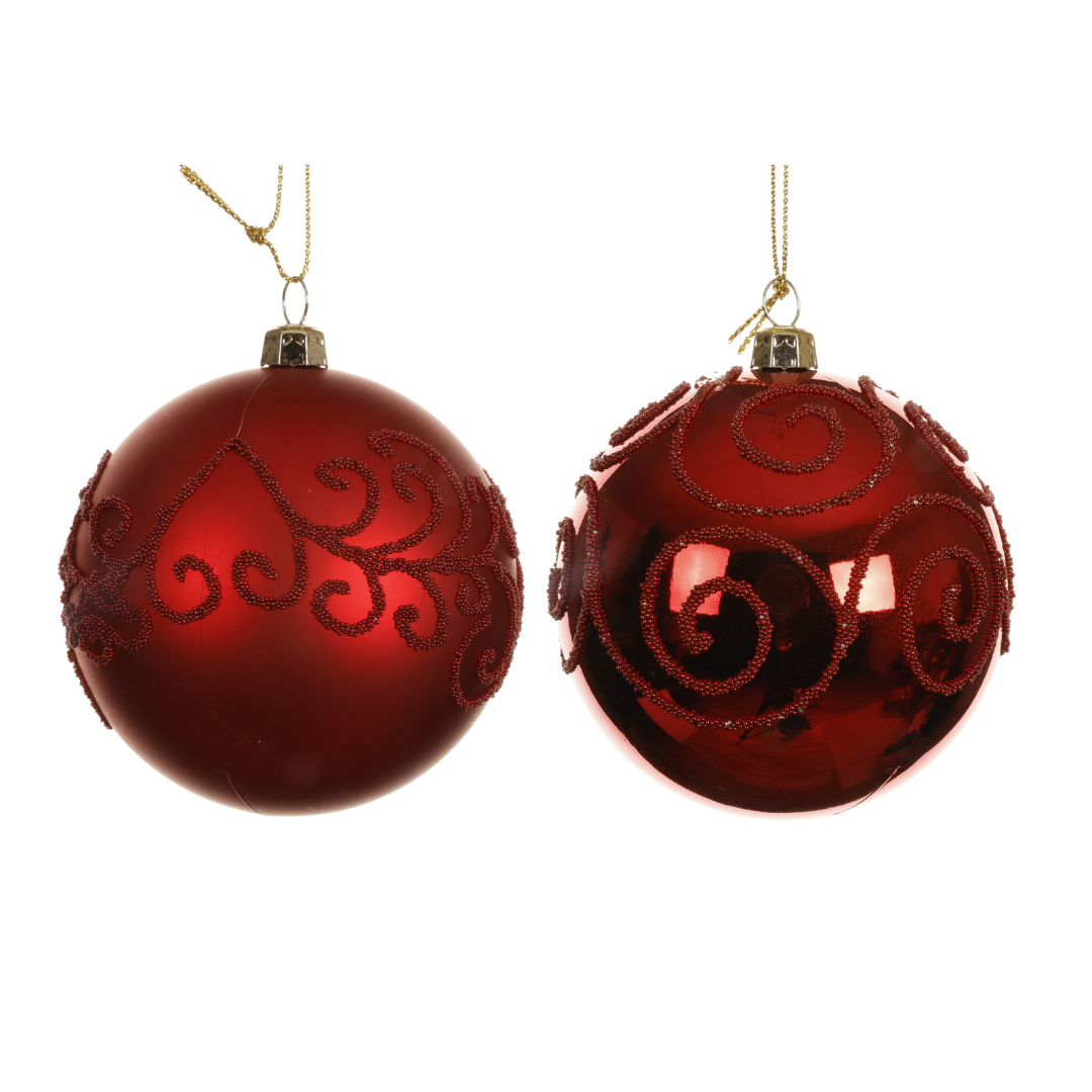 Set of 2 Red Festive Beaded Baubles