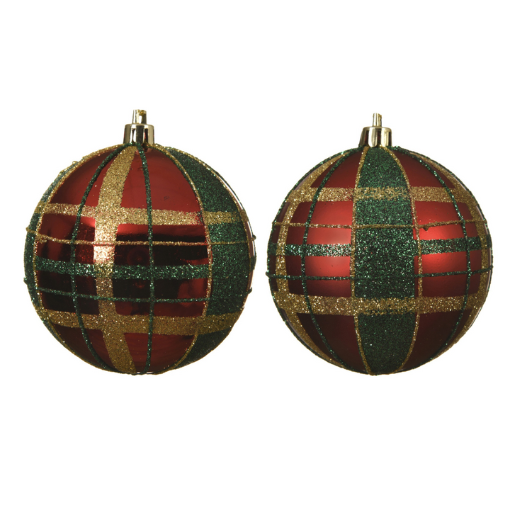 Set of 2 Glitter Tartan Baubles