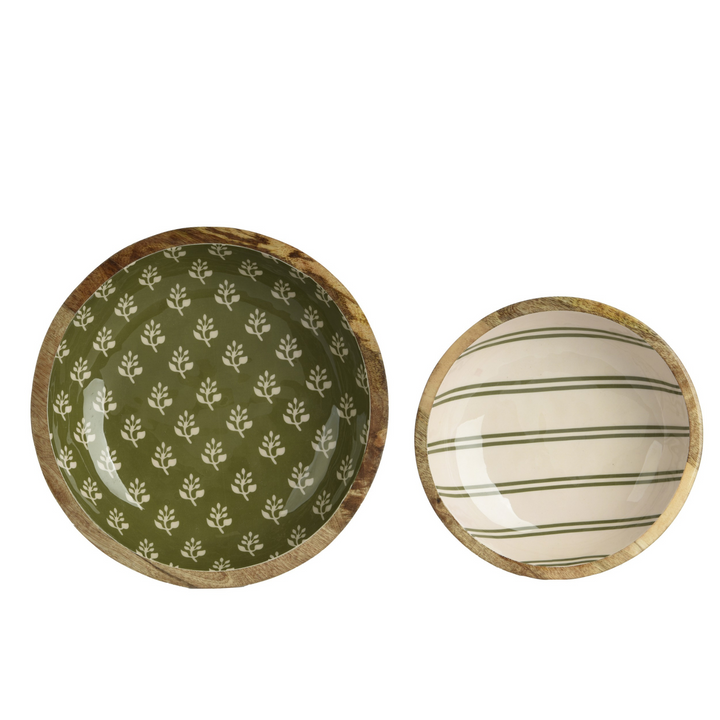 Set of 2 Enamel Mango Wood Bowls