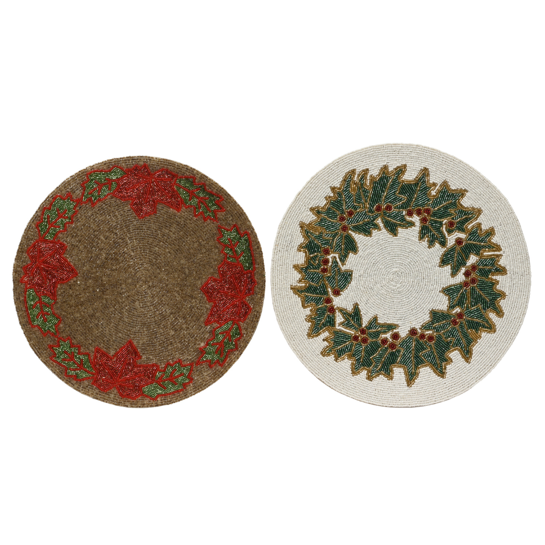 Set of 2 Beaded Christmas Placemats
