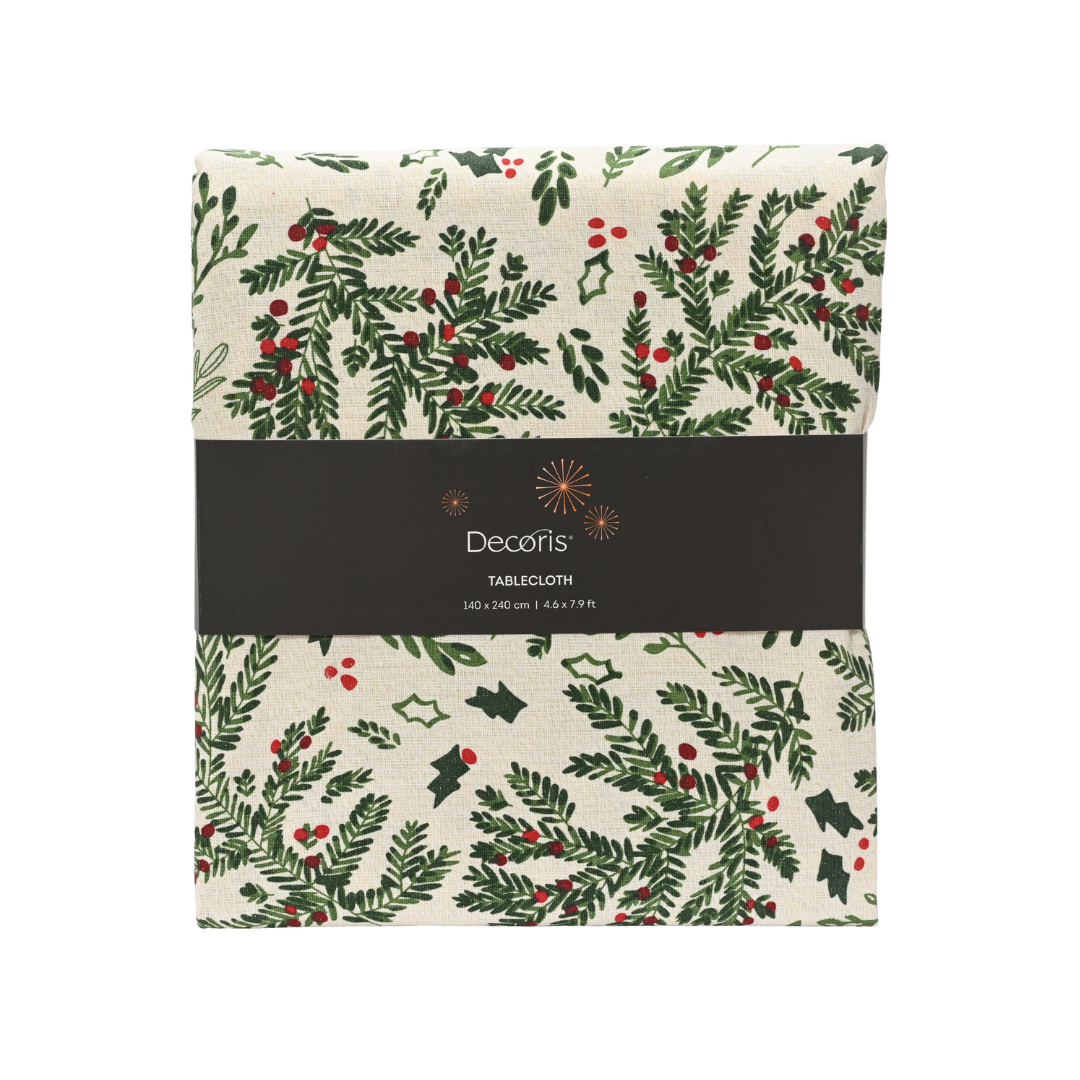 Mistletoe & Holly Leaf Rectangular Tablecloth