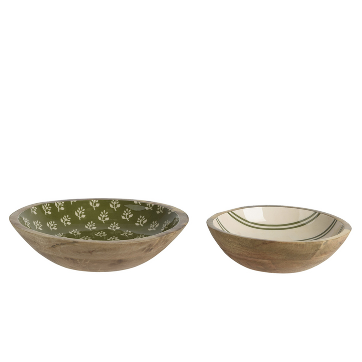 Set of 2 Enamel Mango Wood Bowls