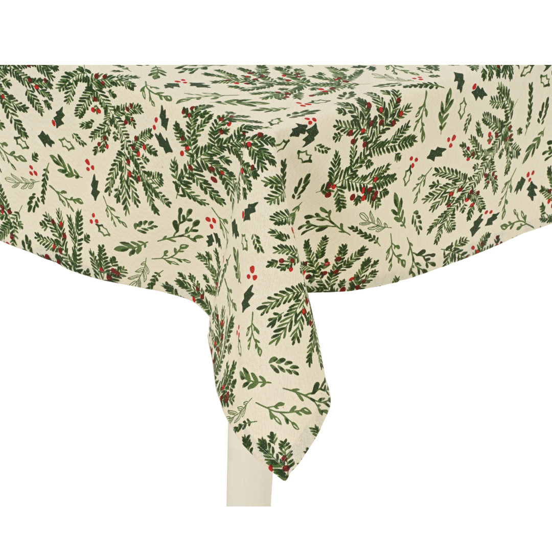 Mistletoe & Holly Leaf Rectangular Tablecloth