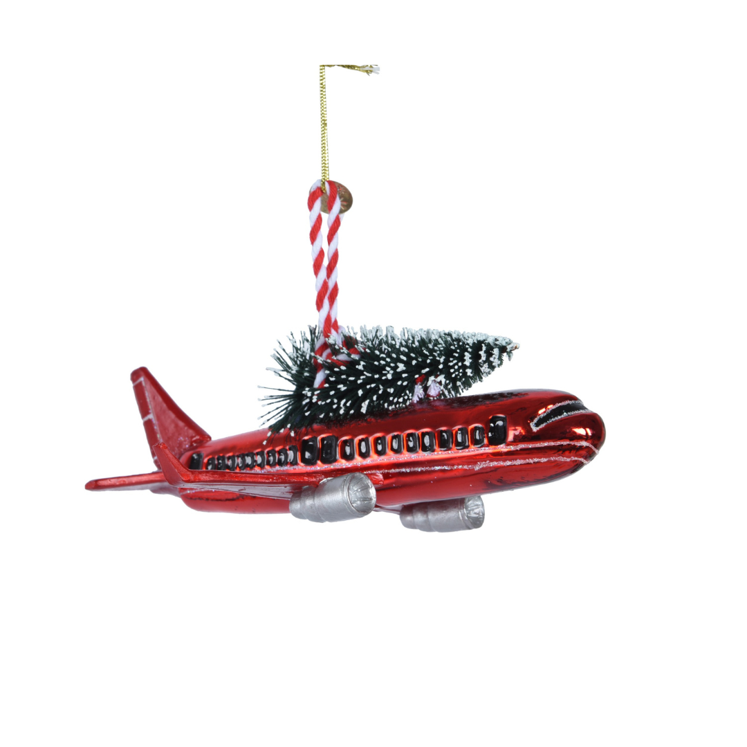 Red Airplane Glass Christmas Decoration