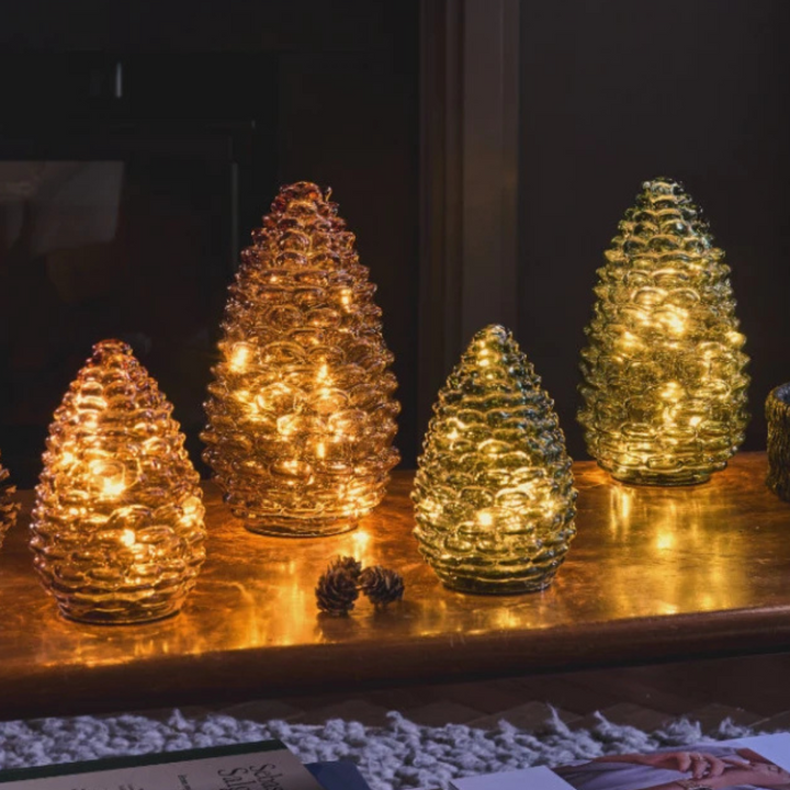 Large Glass LED Pinecone in Evergreen