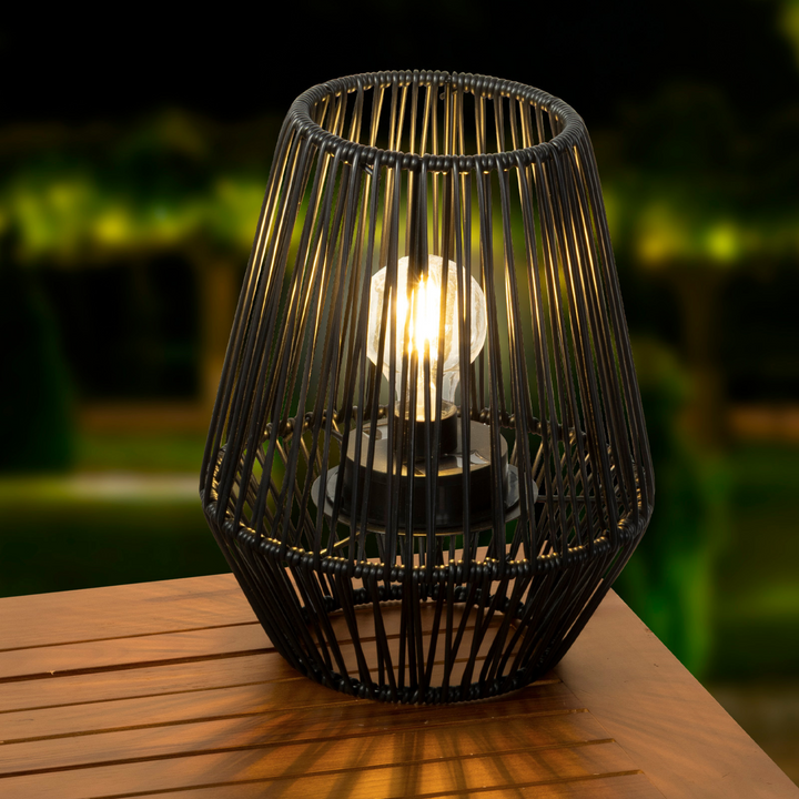 Solar Wicker Lantern in Black