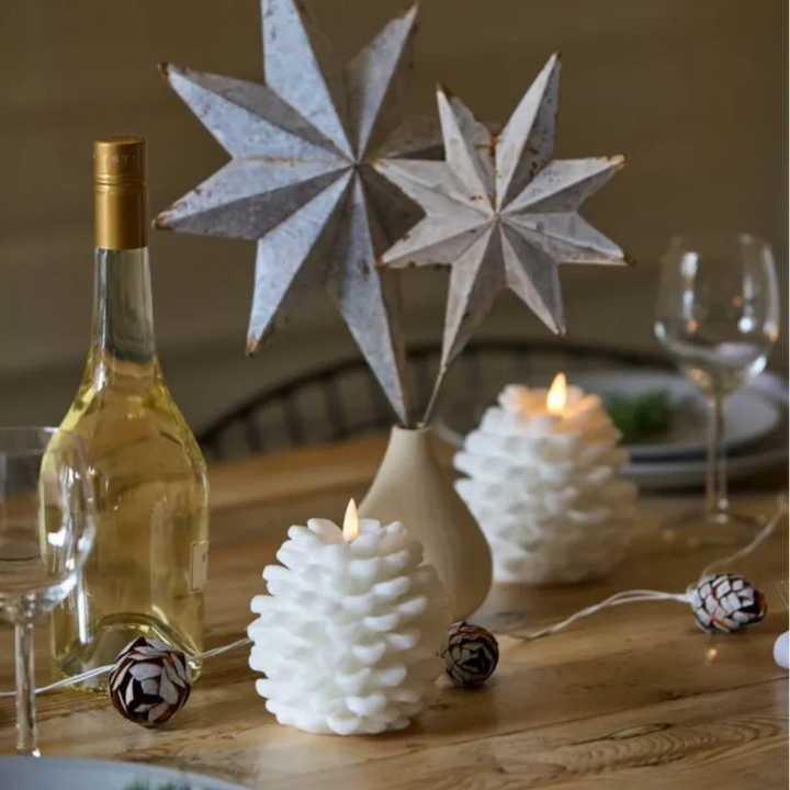 LED Pinecone Candle in White