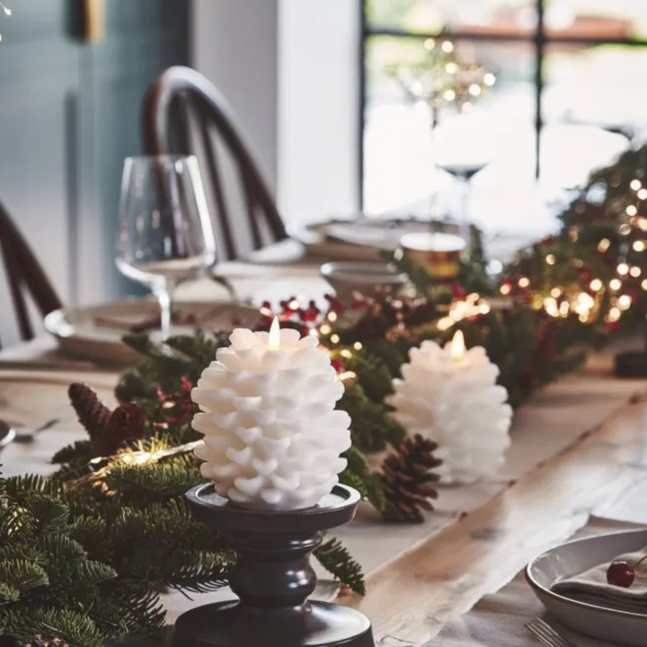 LED Pinecone Candle in White