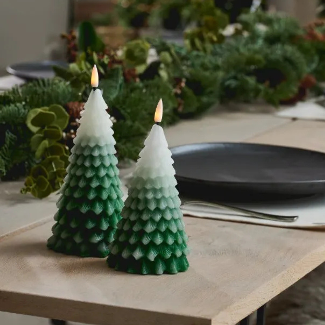 Set of 2 LED Winter Tree Candles