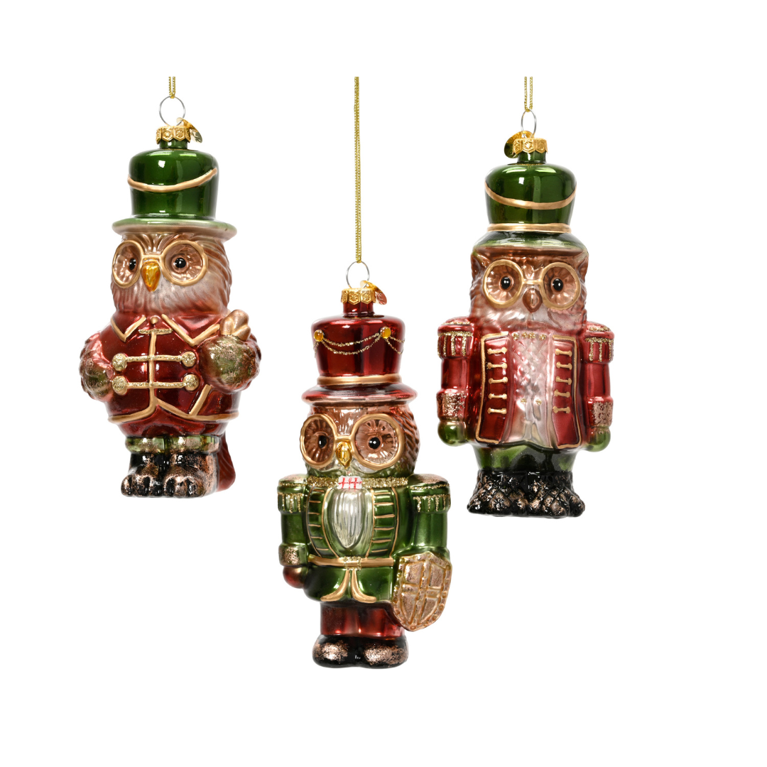 Set of 3 Owl Nutcracker Christmas Tree Decorations