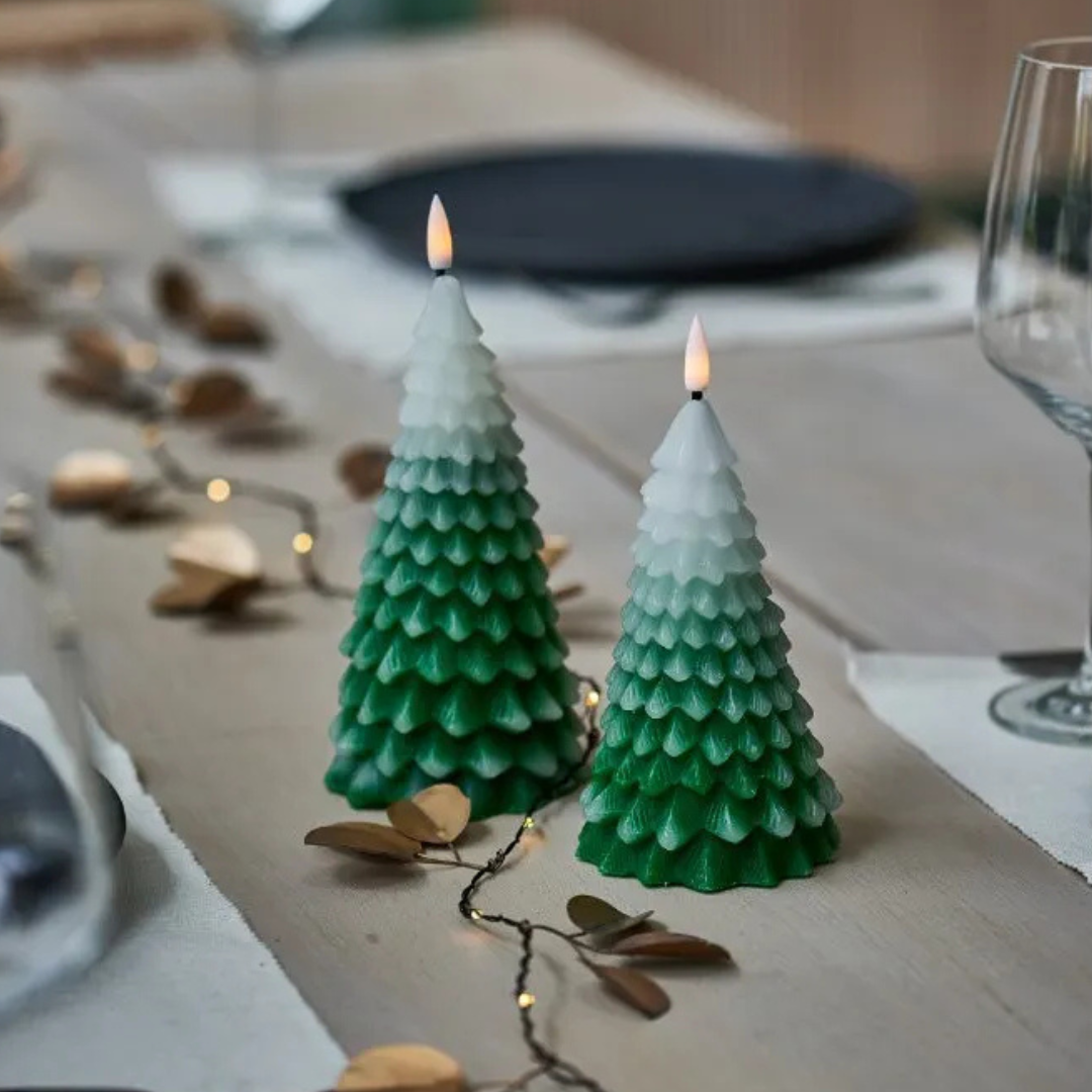 Set of 2 LED Winter Tree Candles