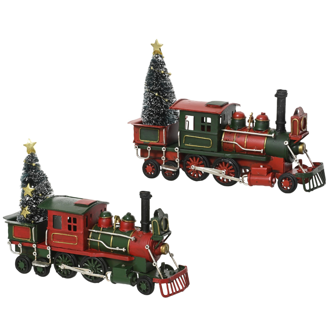 Set of 2 Christmas Train Decorations