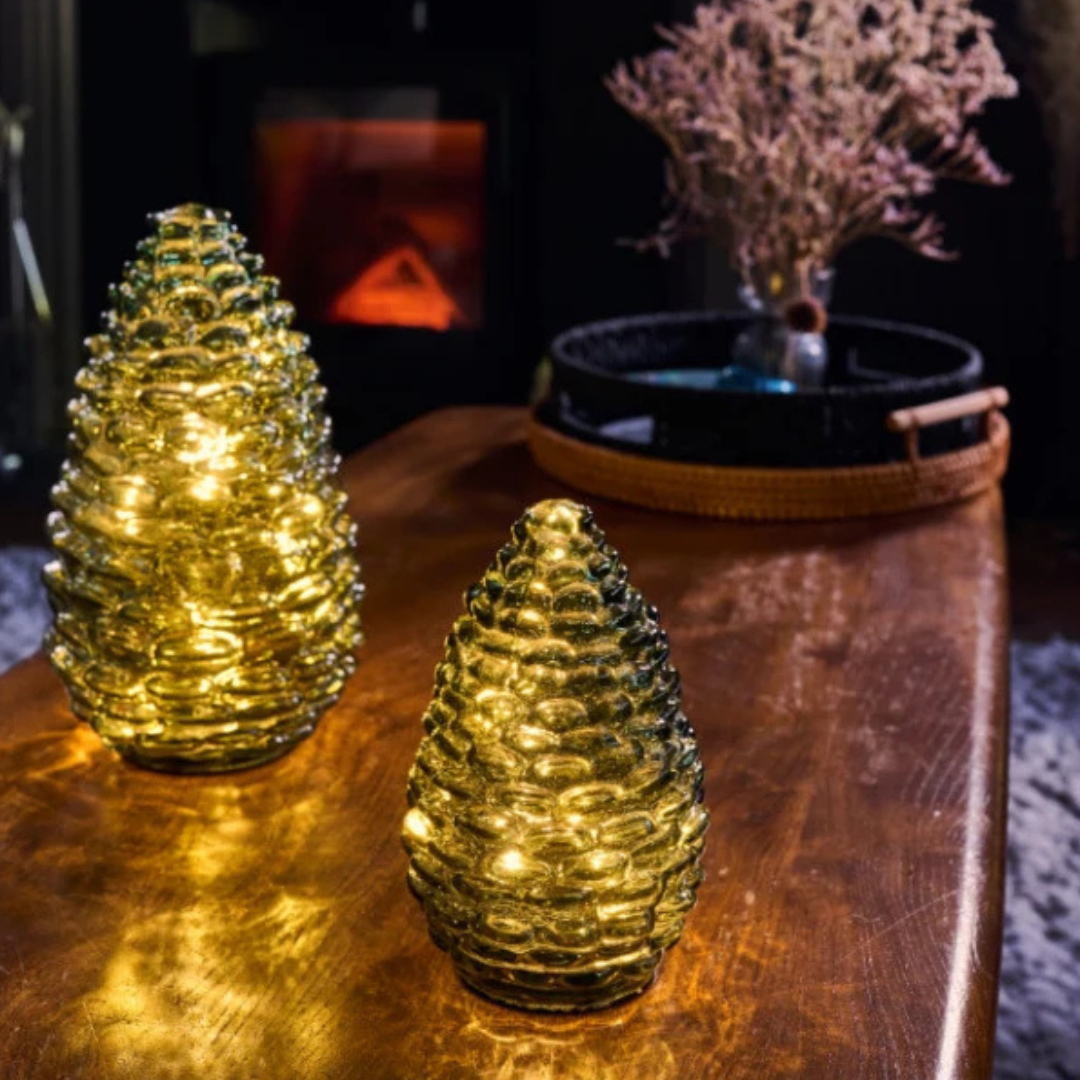 Large Glass LED Pinecone in Evergreen
