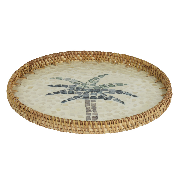 Large Rattan Palm Serving Tray