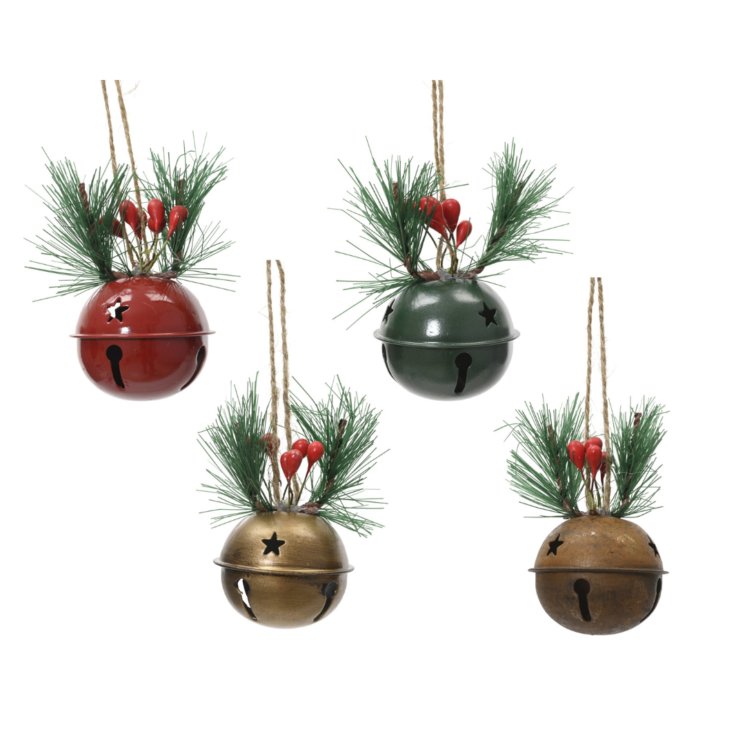Set of 4 Festive Bell & Berry Tree Decorations