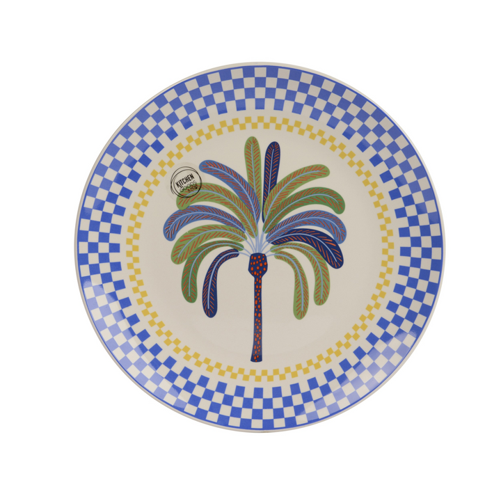 Set of 4 Porcelain Palm Dinner Plates Blue