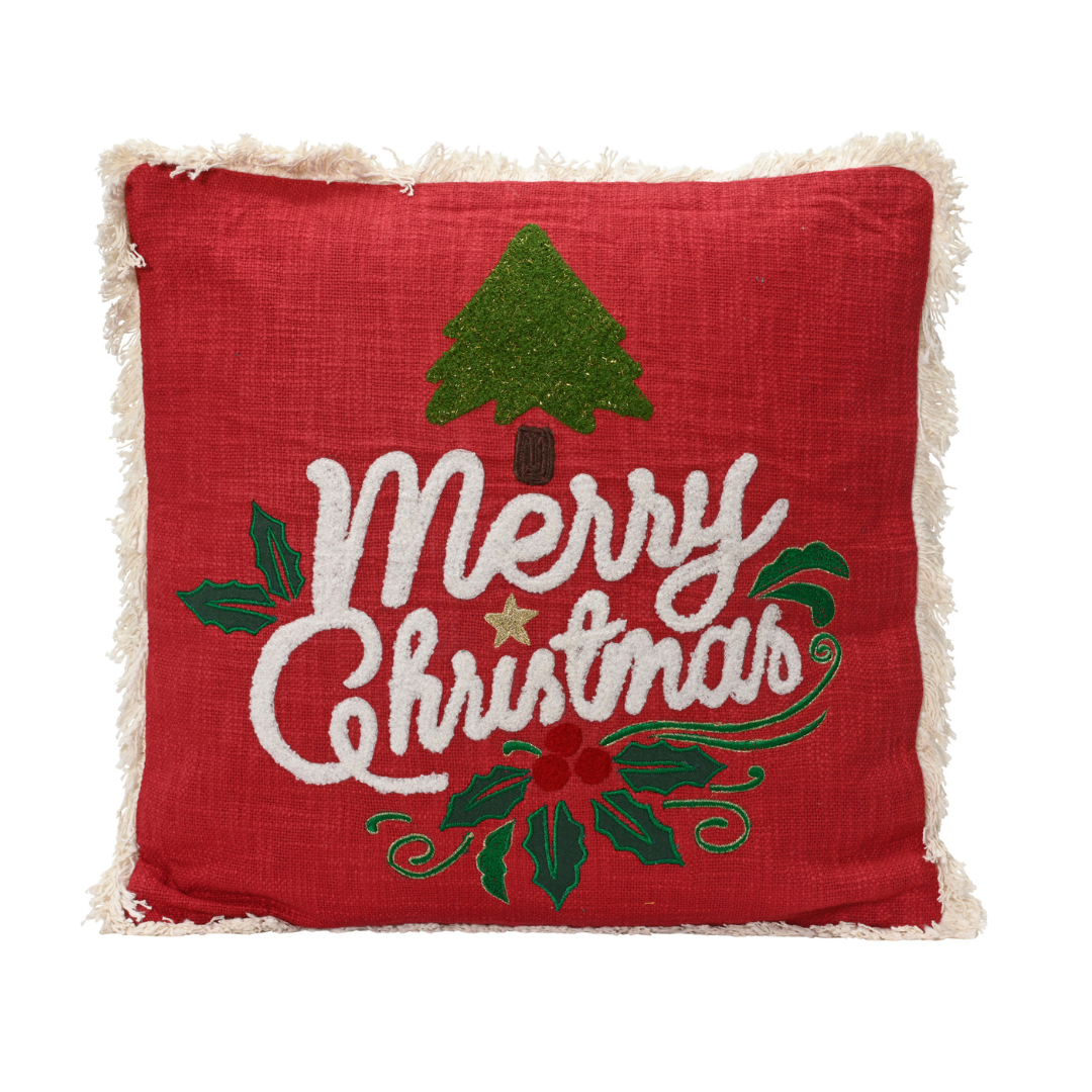 Red Merry Christmas Fringed Cushion
