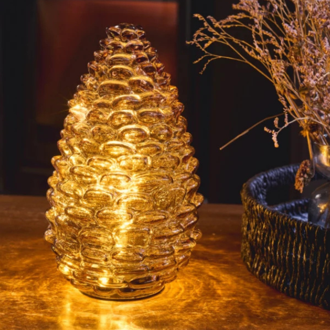 Large Glass LED Pinecone in Amber