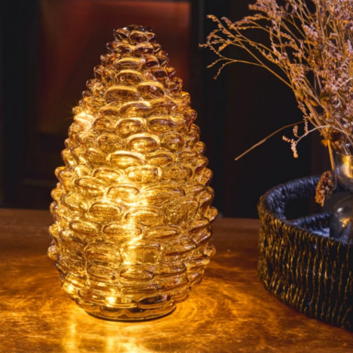 Large Glass LED Pinecone in Amber