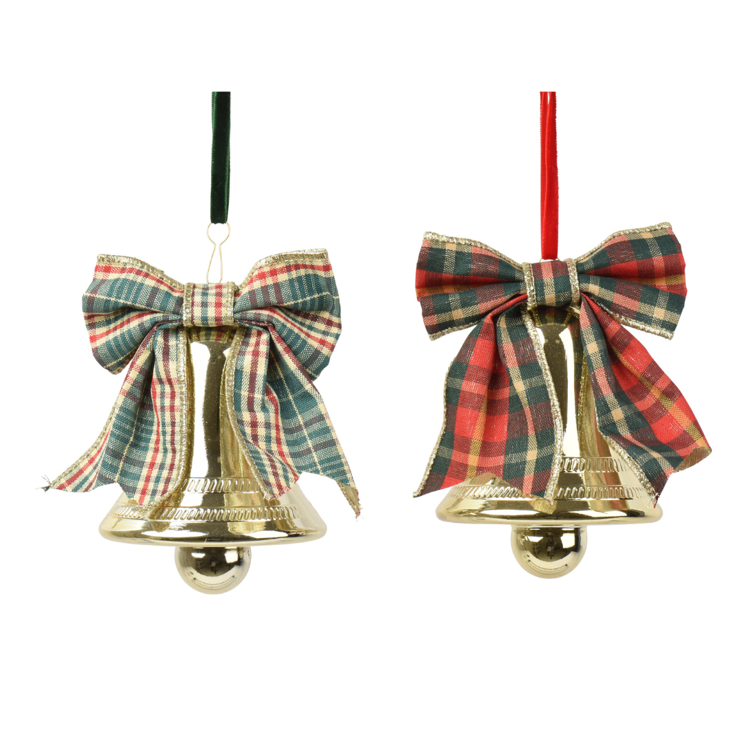 Set of 2 Shiny Tartan Decorative Christmas Bows