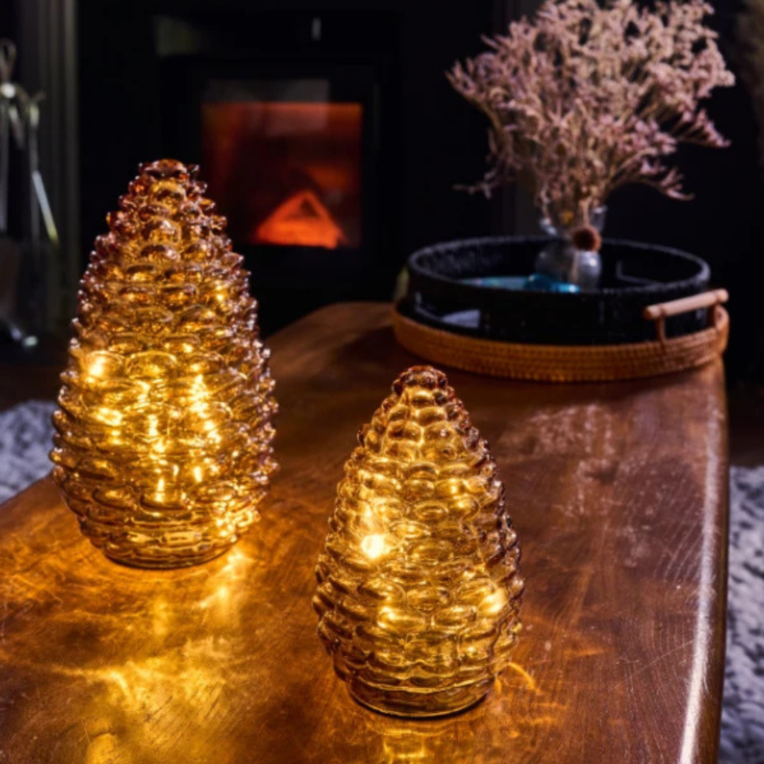 Large Glass LED Pinecone in Amber