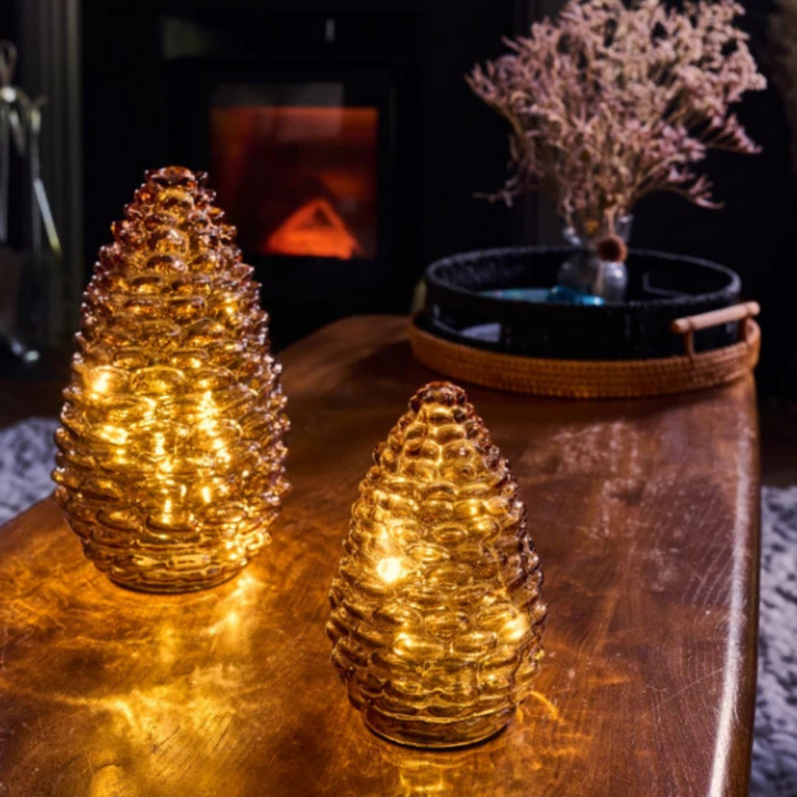 Large Glass LED Pinecone in Amber