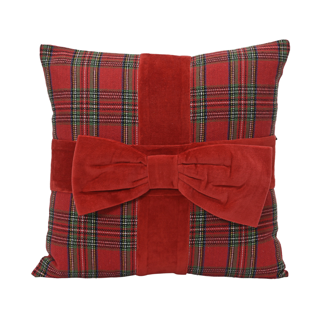 Red Tartan Cushion with Bow