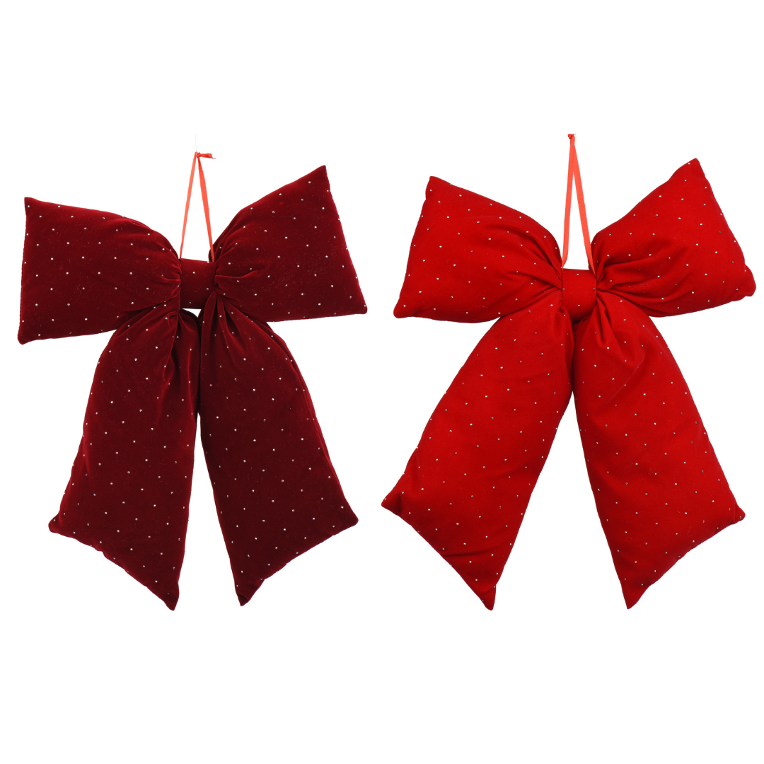 Set of 2 Red Diamante Decorative Christmas Bows