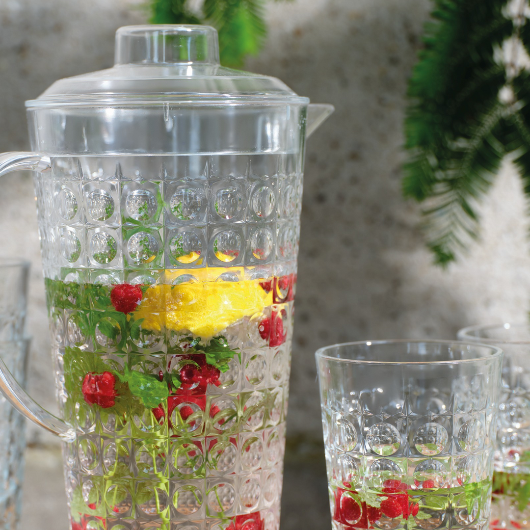 Clear Plastic Pitcher and Cup Set