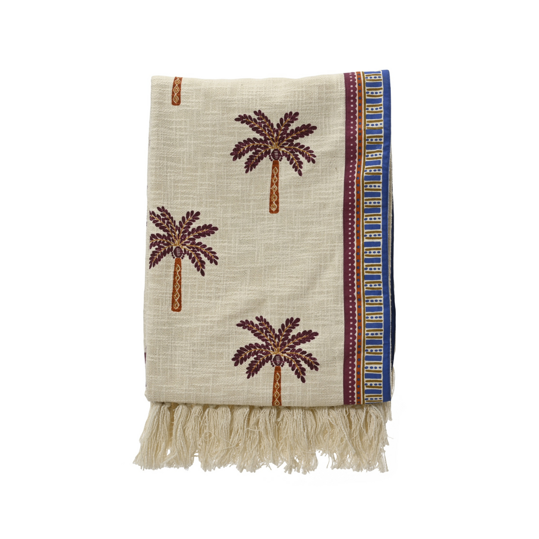 Cotton Palm Tree Fringed Throw
