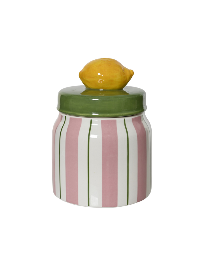 Pink Stripe Ceramic Jar with Lemon Lid
