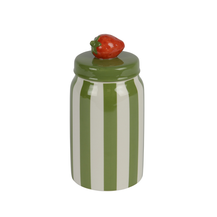 Green Stripe Ceramic Jar with Strawberry Lid