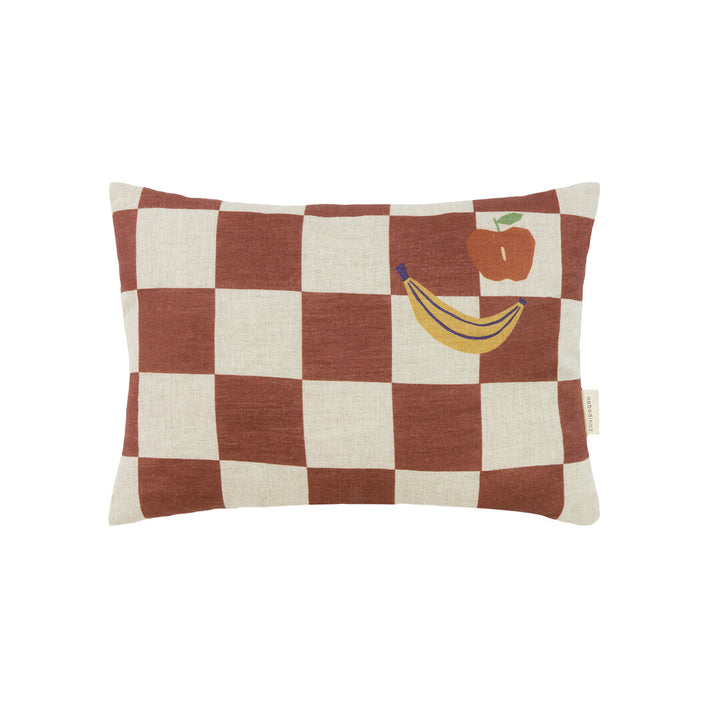 Vibes Rectangular Cushion  Maroon Checks Fruit