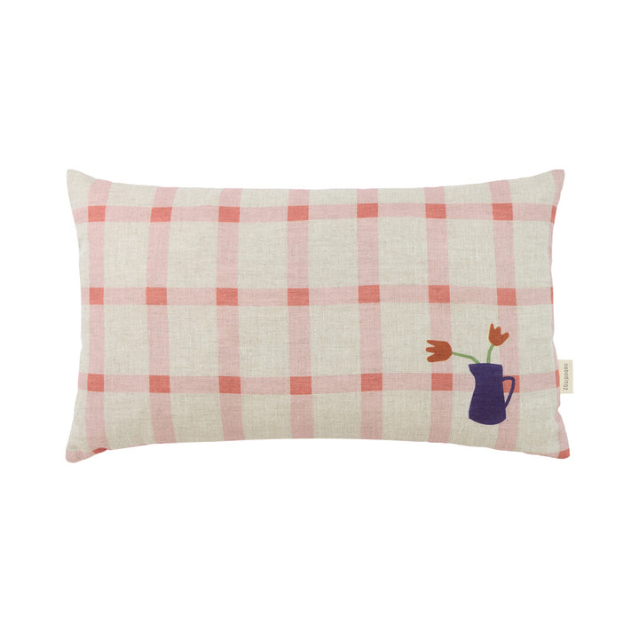 Vibes Rectangular Cushion  Pink Windowpane Tulips